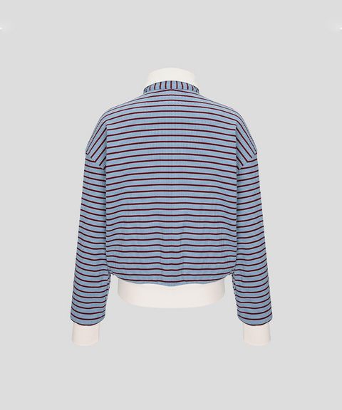 KANDINI Ribbed Stripe Polo Top - Blue