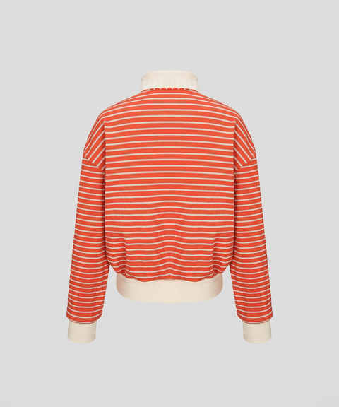 KANDINI Ribbed Stripe Polo Top - Orange