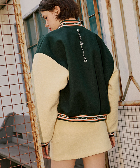 KANDINI  Wool Touch Varsity Jacket - Dark Green