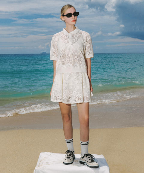 OBER Golf Lace Short Sleeve Set - Ivory