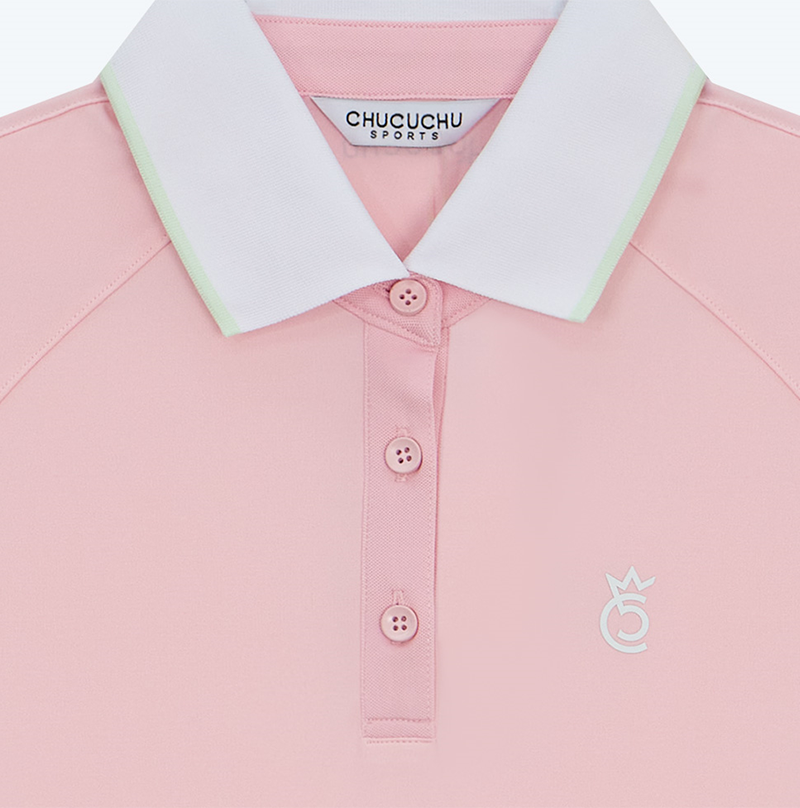 トップス Charmy collar top (Baby Pink) CHUCUCHU Line Back Mesh Collar Short Sleeve Top - Pink