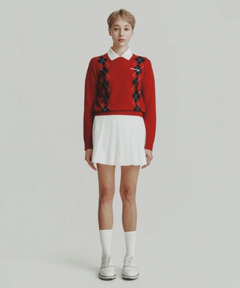 MCC Women's Argyle Crew Neck Sweater - Red