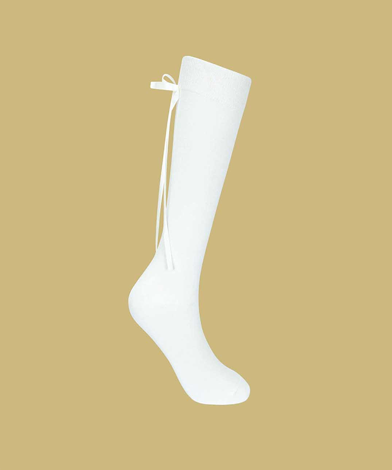 Orange Label Ribbon Point Knee Socks - 2 Colors
