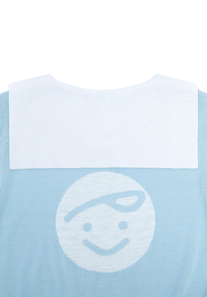 PIV'VEE Giant Smiley Sailor Short Sleeve Knit Top - Mist Blue