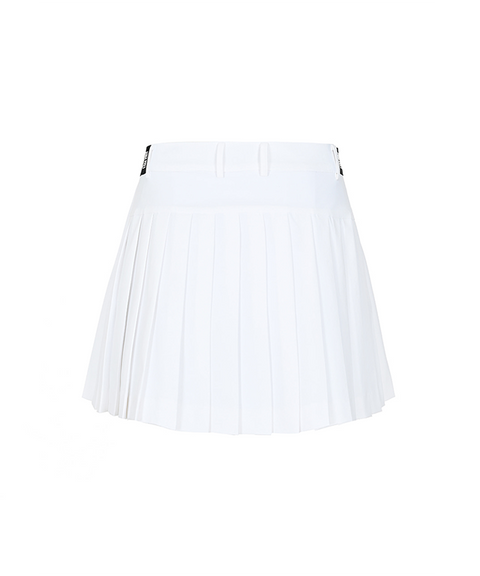 LENUCU Logo Banding Pleated Skirt - White