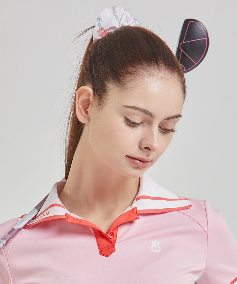 CHUCUCHU Ribbon Scrunchie Hair Tie - Flower Pink
