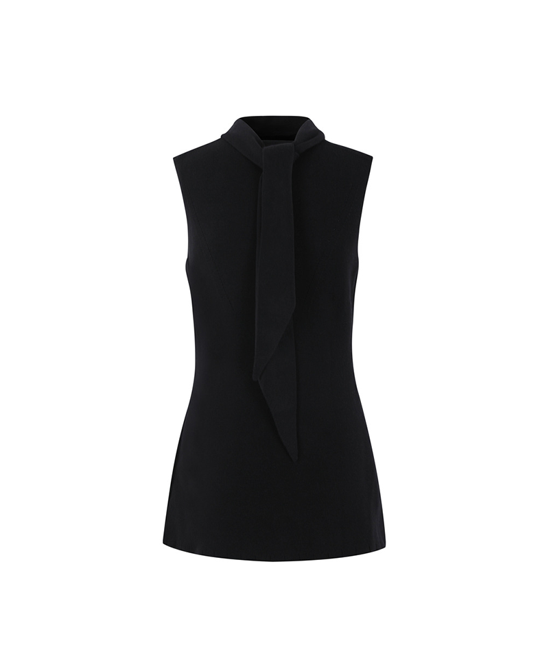Anell Golf Scarf Slit Cashmere Knit Dress - Black