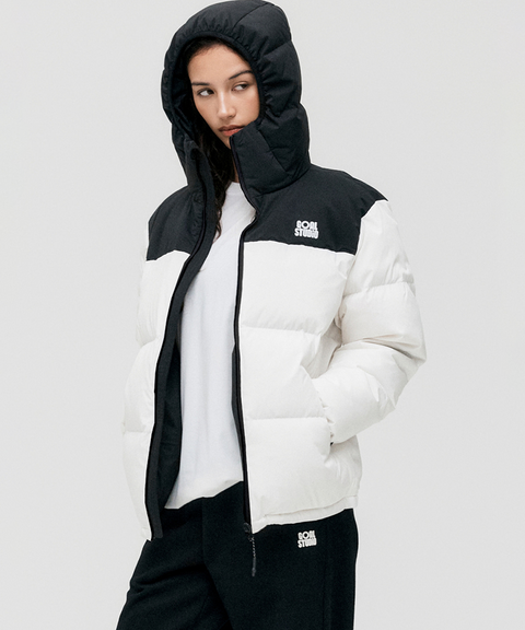 Goal Studio Women's Essential Hooded Puffer Down Jacket - Off White