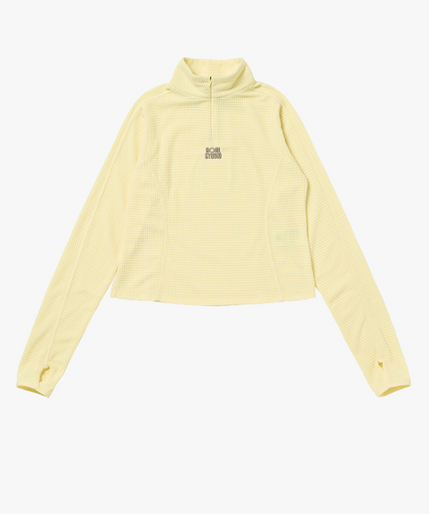 Goal Studio Women's Grid Fleece Quarter Zip-Up Tee - Light Yellow