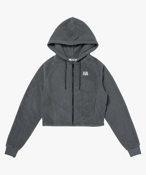 Goal Studio Women's Terry Fleece Cropped Full Zip-Up Hoodie - Charcoal