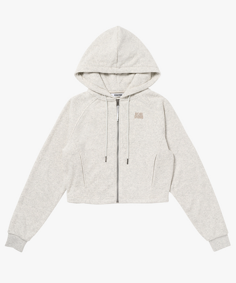 Goal Studio Women's Terry Fleece Cropped Full Zip-Up Hoodie - Oatmeal