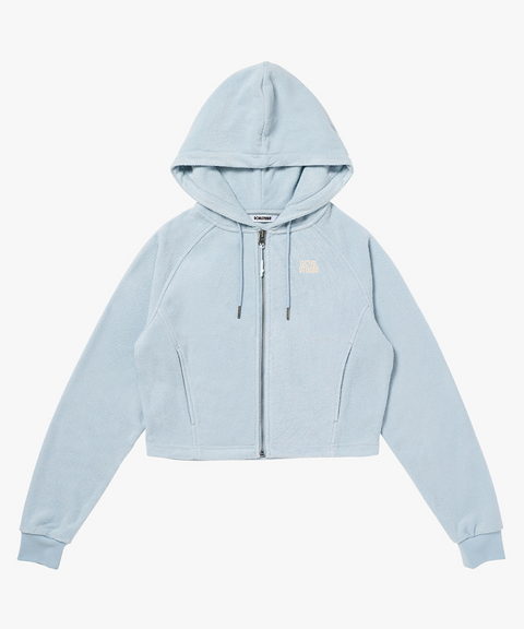 Goal Studio Women's Terry Fleece Cropped Full Zip-Up Hoodie - Sky Blue