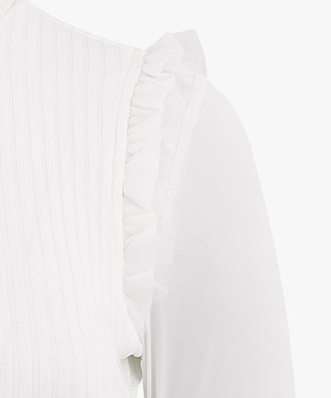 FAIRLIAR Frill Rib Cool T-Shirt - White