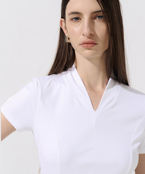 Anell Golf Easy Shawl Collar Top - White