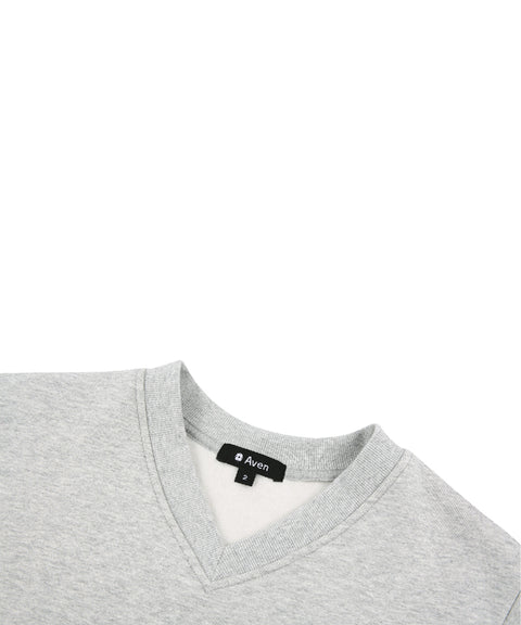 AVEN V-neck Semi-Crop Sweatshirt - Melange Gray