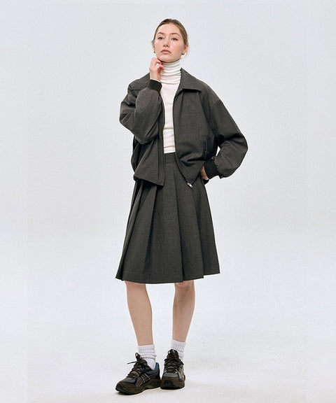 LE SONNET Zip-Up Balloon Wool Jacket - Gray