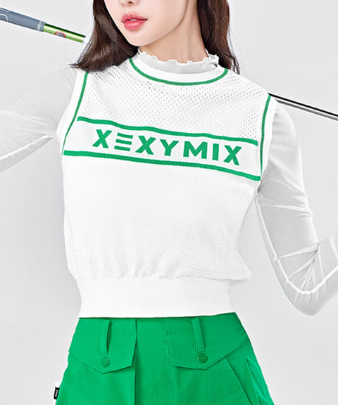 XEXYMIX Golf See-Through Knit Vest - White