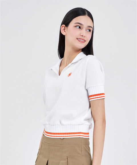 XEXYMIX Golf Open Collar Double Line Short Sleeve - White