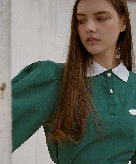 KANDINI Nylon Polo Shirts With Puff Sleeve - Green