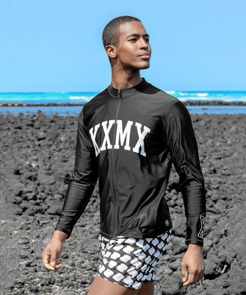 XEXYMIX Swim Men's Arch Logo Zip-Up Rash Guard - Black