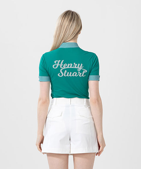 HENRY STUART Women's Tie Neck Short Sleeve T-Shirt - Green