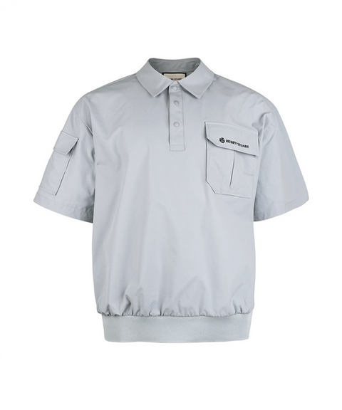HENRY STUART Men's Woven Anorak Collar T-shirt - Gray