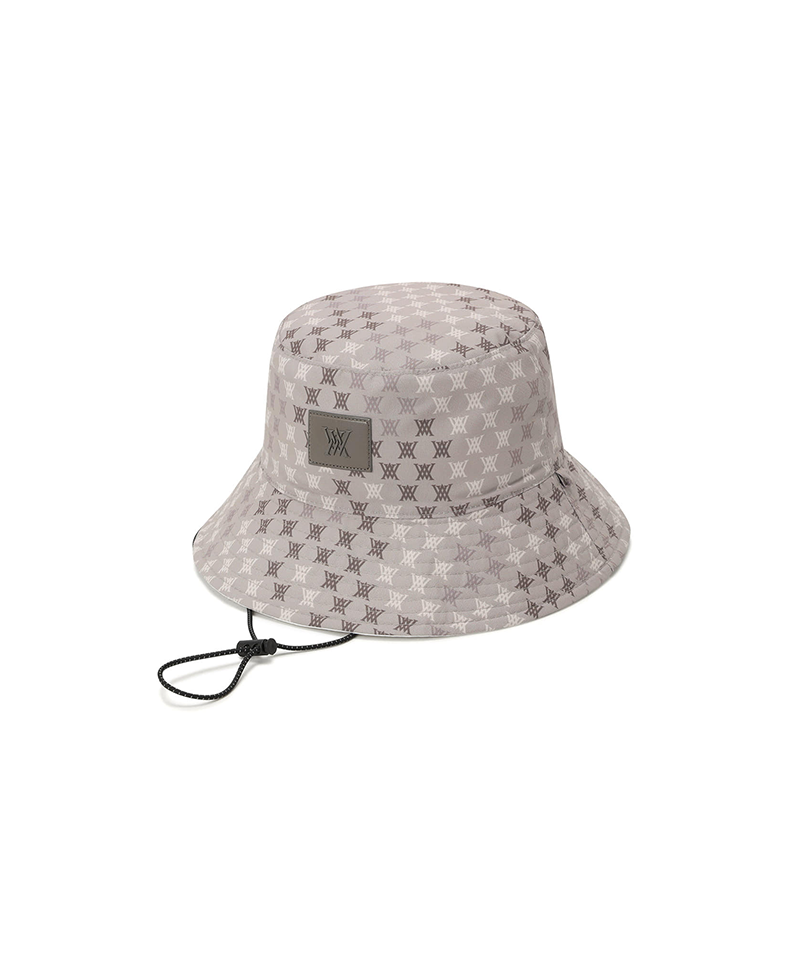 White logo mosaic reversible bucket golf hat, detail view