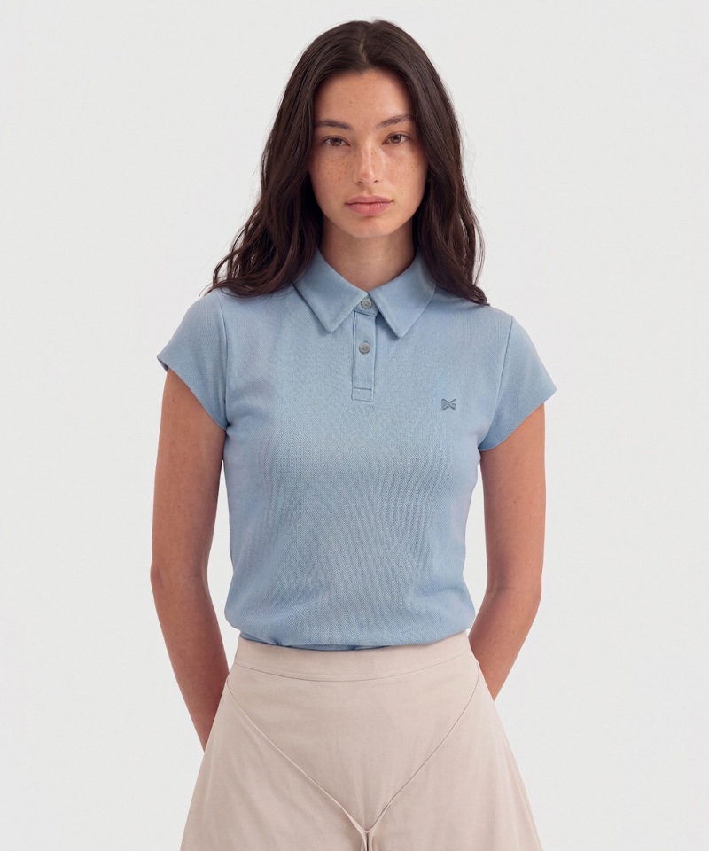 BERMUDA GRASS Basic Cap Sleeve PK T-Shirt - Sky Blue