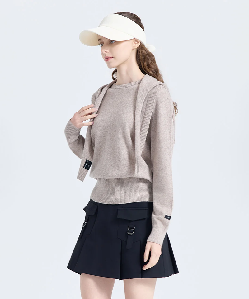 Challenger Women's Cashmere Hooded Shawl Knit Pullover - Beige