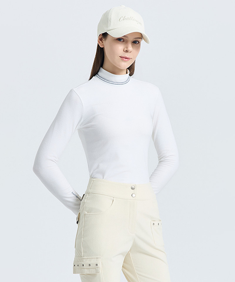 Challenger Women's Brushed Stripe Mock Neck Long Sleeve T-shirt  - white