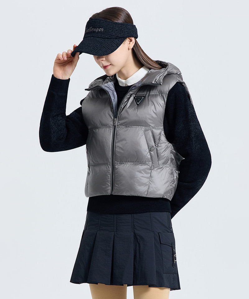 Challenger Women's Fleece-Lined Padded Hooded Vest - Khaki Gray