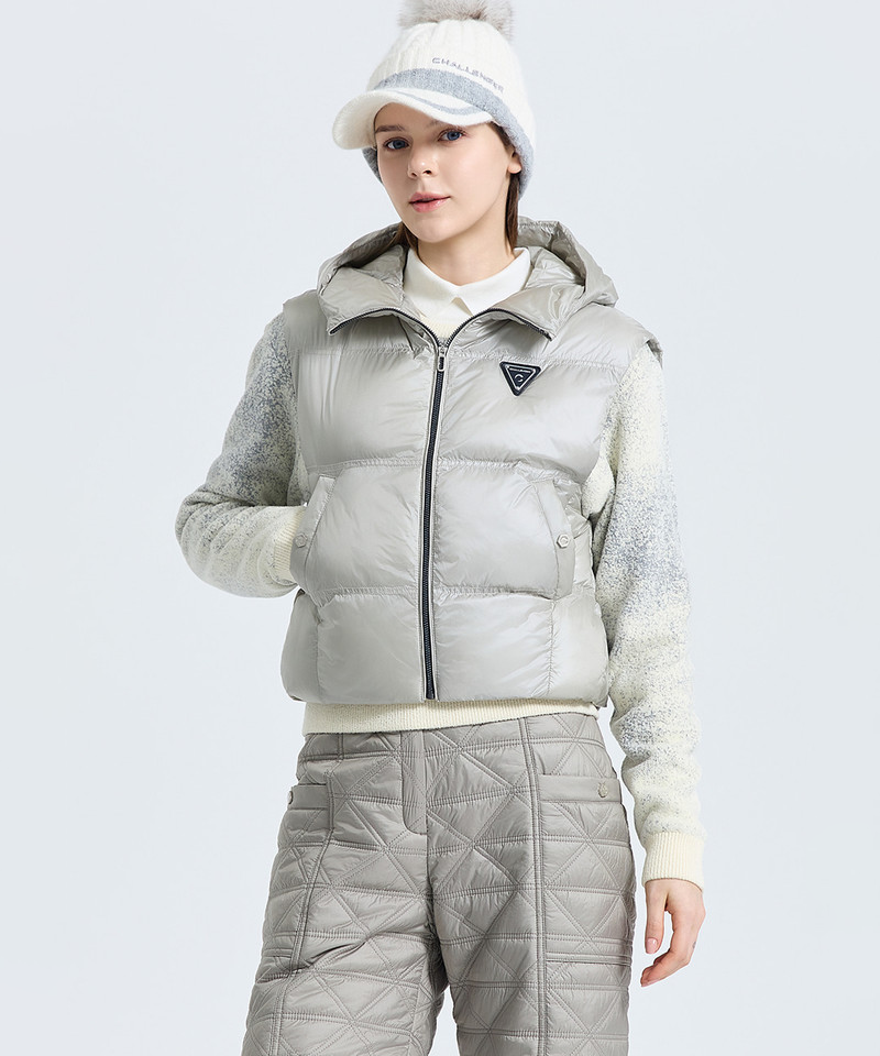 Challenger Women's Fleece-Lined Hooded Padded Vest - Light Beige