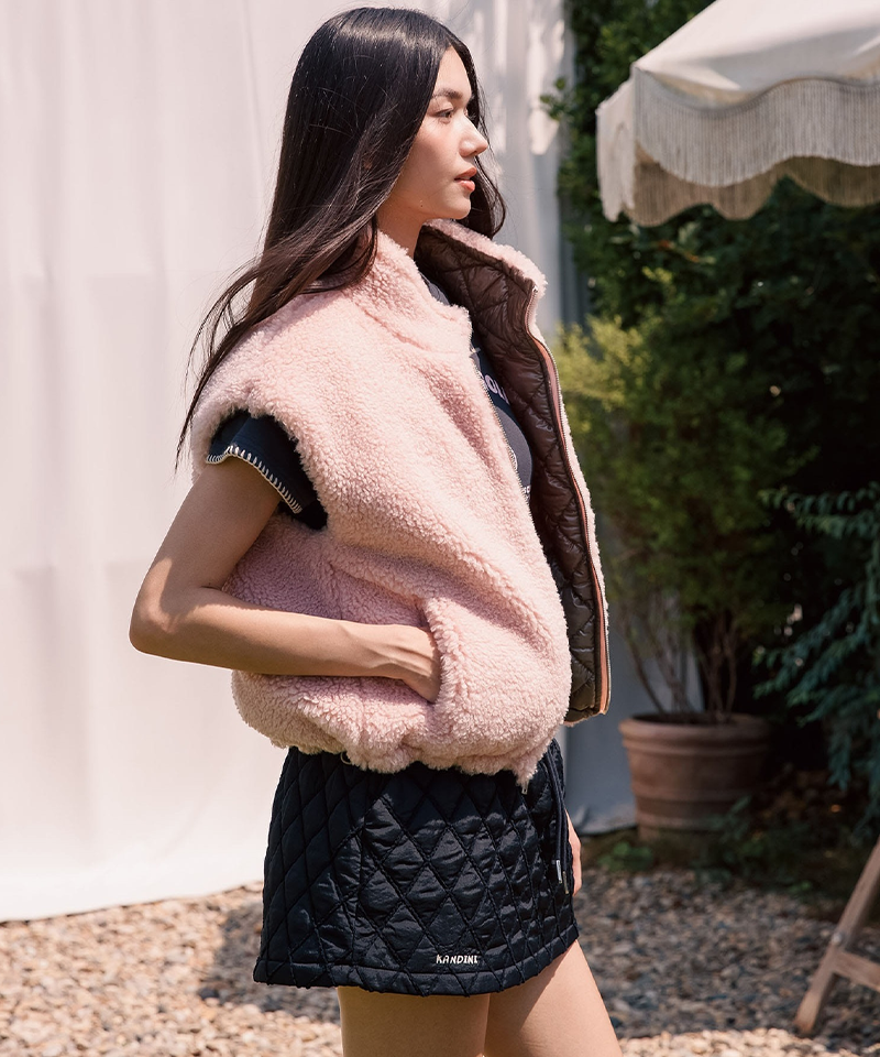 KANDINI Diamond Quilted Puffer Skirt - Black