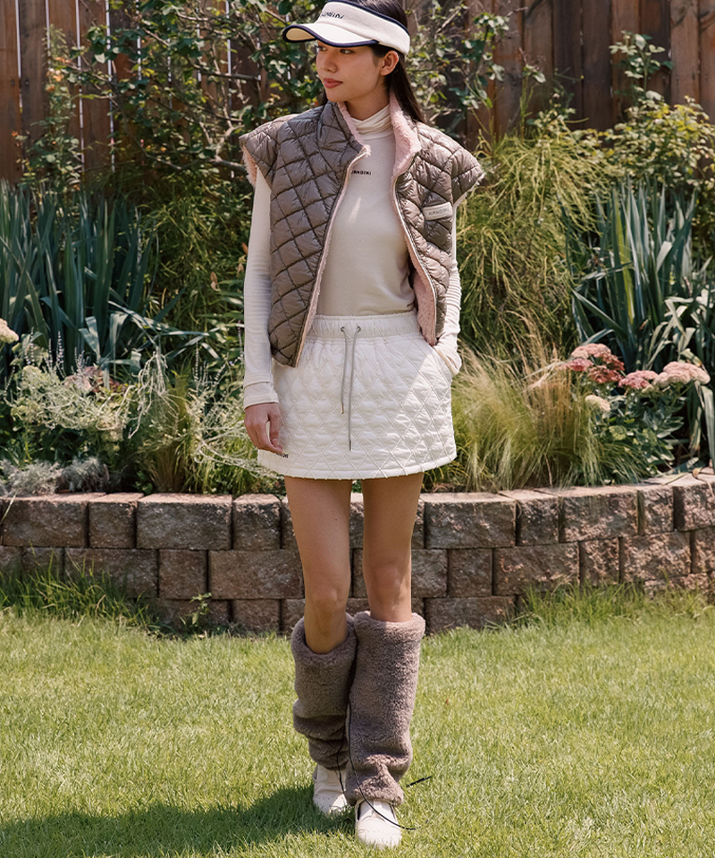 KANDINI Reversible Quilted Puffer Vest - Khaki/Pink