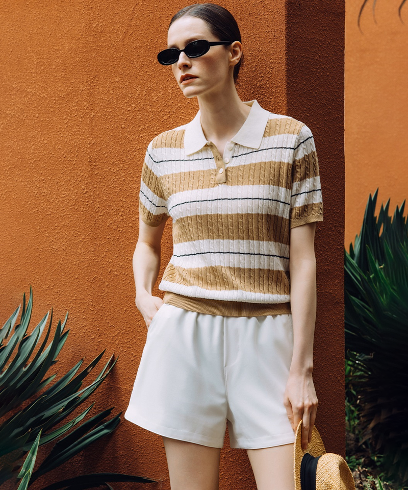 OBER Golf Classic Cable Stripe Knit - Beige