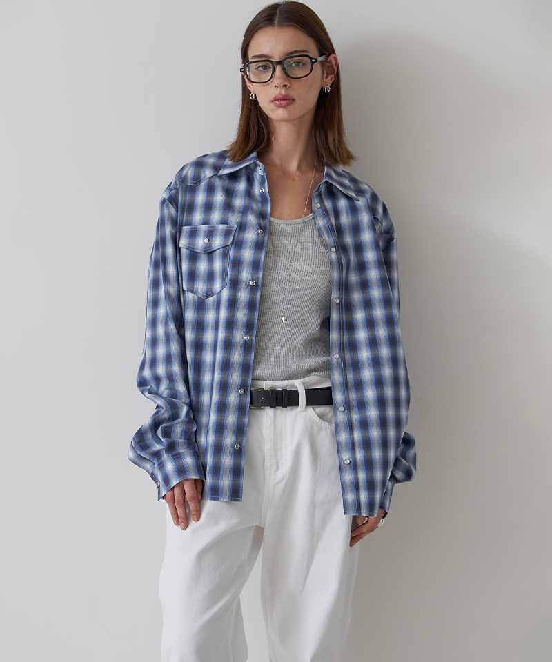 Piv'vee Check Yoke Western Shirt - Medium Blue