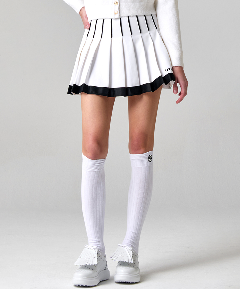 UTAA Lucid Color Bold Tape Pleats Skirt - White