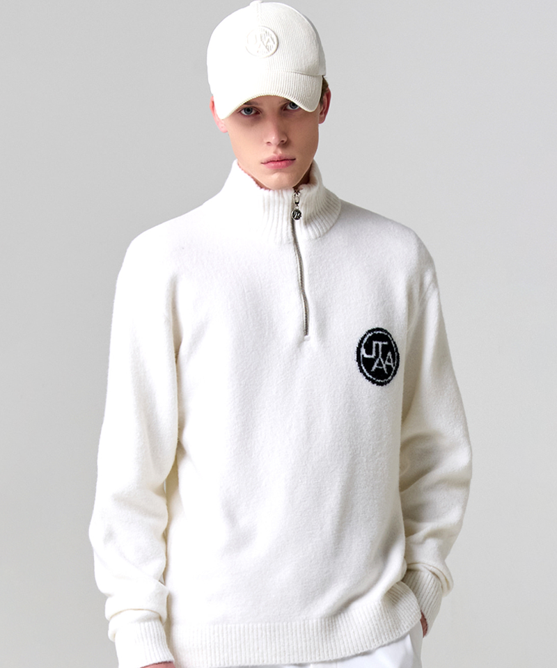 UTAA Men's Logo Stamp Wool Blended Half Zip-up Knit - Ivory