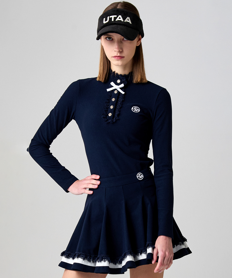 UTAA Notre Floral Lace Flare Skirt - Navy