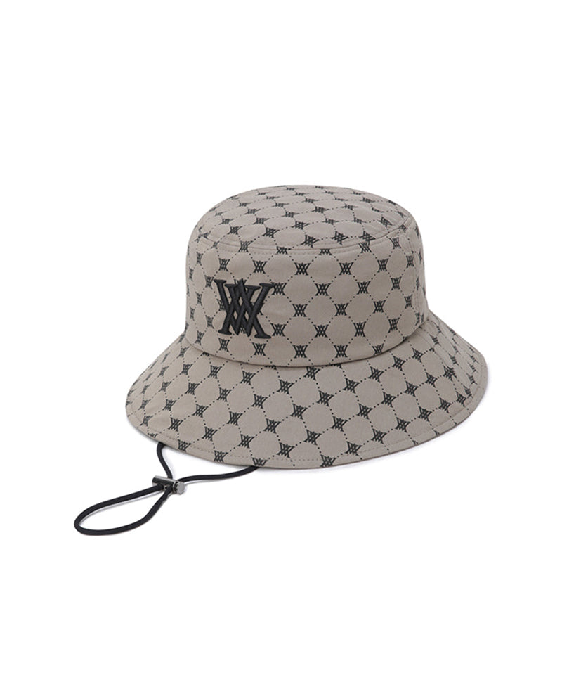 Unisex Monogram Pattern Bucket Hat - Beige