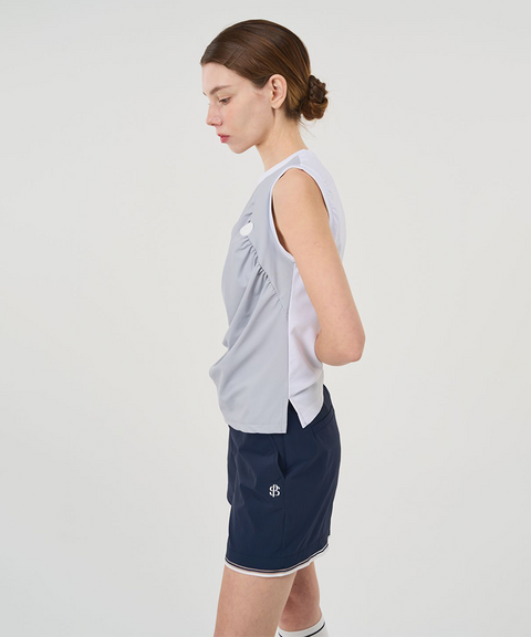 POSHERD Color Block Cool Shirring Sleeveless - Light Grey