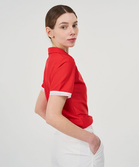 POSHERD Cooling Mesh Button Pique Top - Red