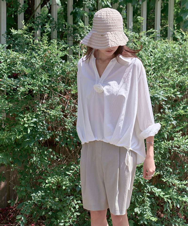 Monday Flow Corsage Shirt Top - White