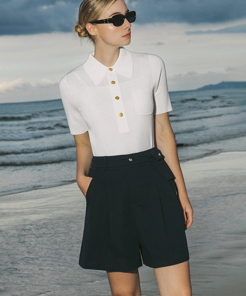 OBER Golf Solid Summer Collar Knit - White