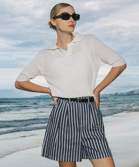 OBER Golf Summer Open Collar Knit - White