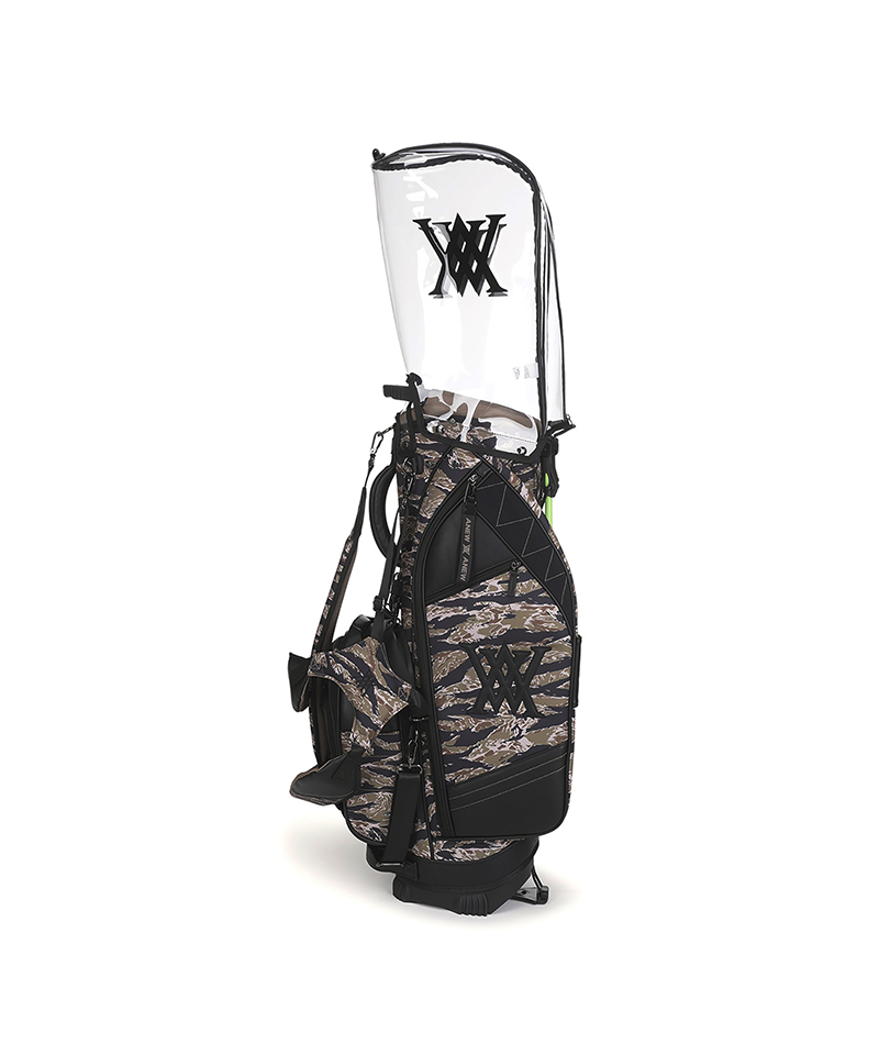 Khaki camo pattern stand golf bag, back view