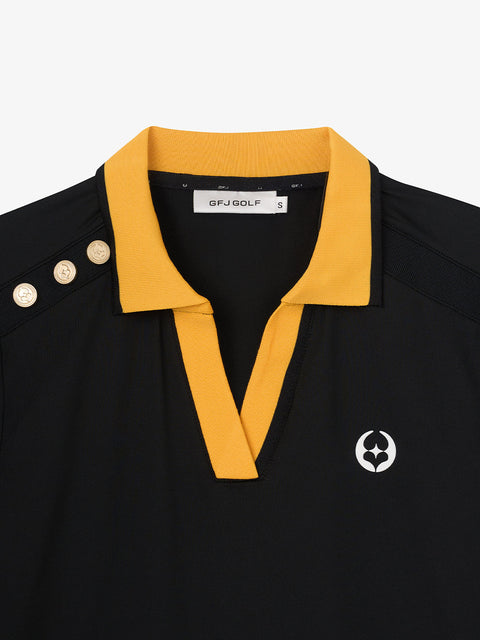 GFJ Golf Women's V-Neck Polo - Black