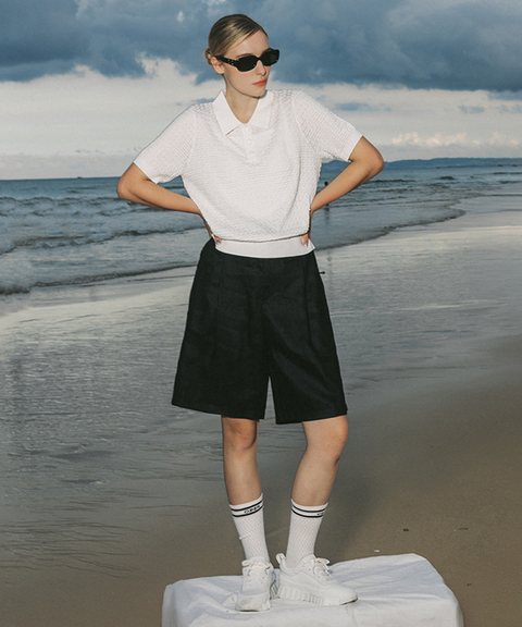 OBER Golf Weaving Texture Collar Knit - Ivory
