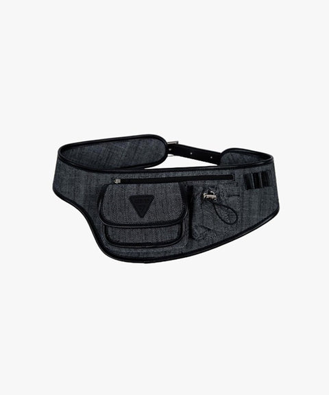 CREVE NINE: Diagonal Pocket Canvas Hip Bag Belt Bag - Black