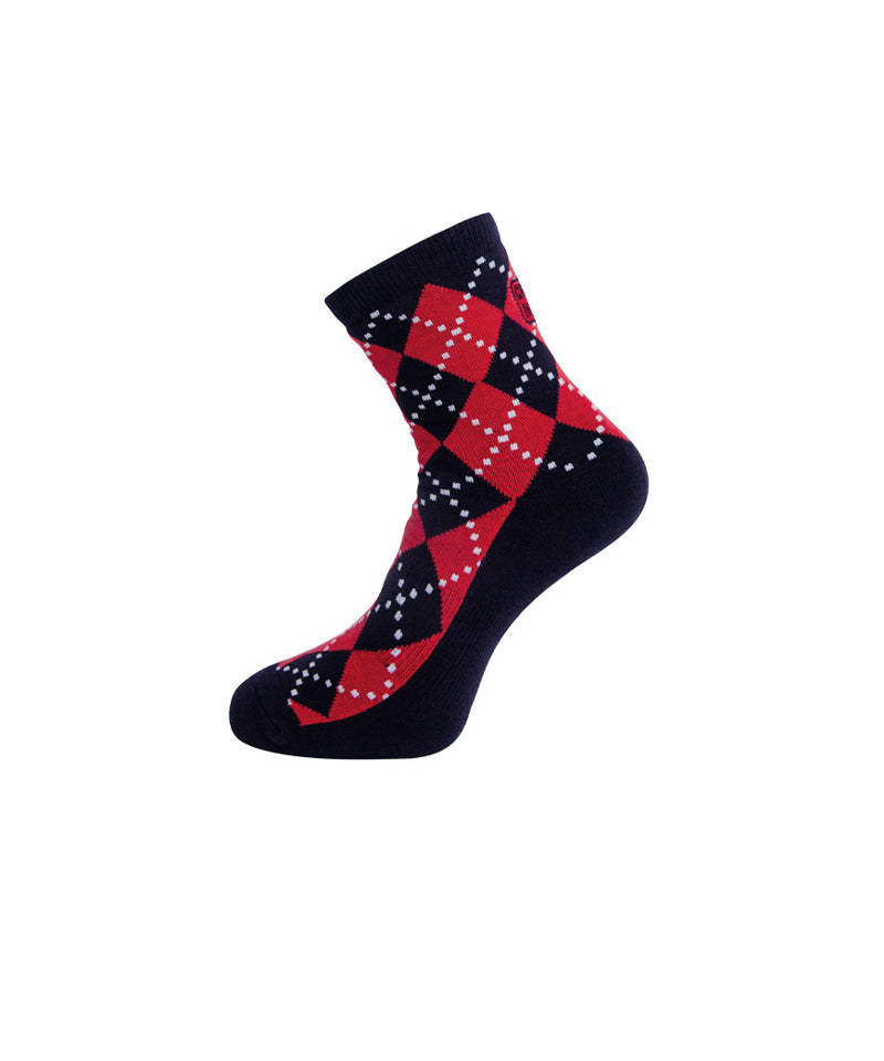 CREVE NINE: Argyle Middle Socks - Red